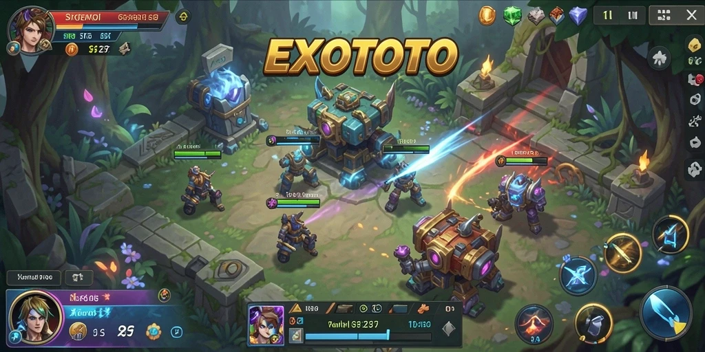 Tangkapan layar utama EXOTOTO yang menunjukkan gameplay strategis yang menarik.