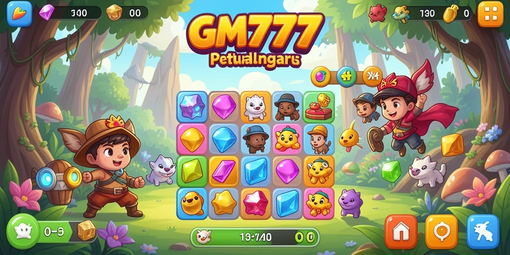Screenshot gameplay GM777 menunjukkan keseruan mencocokkan permata.