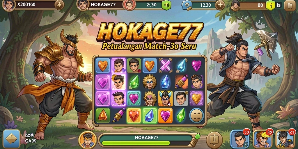 Tampilan gameplay HOKAGE77 dengan kombinasi match-3 yang seru.