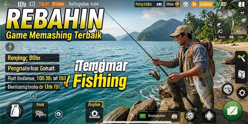 Screenshot gameplay REBAHIN menunjukkan aksi memancing yang seru dan grafis menawan.