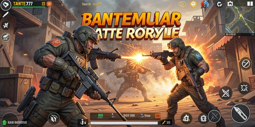 Tangkapan layar gameplay TANTE777 menampilkan aksi Battle Royale yang mendebarkan.